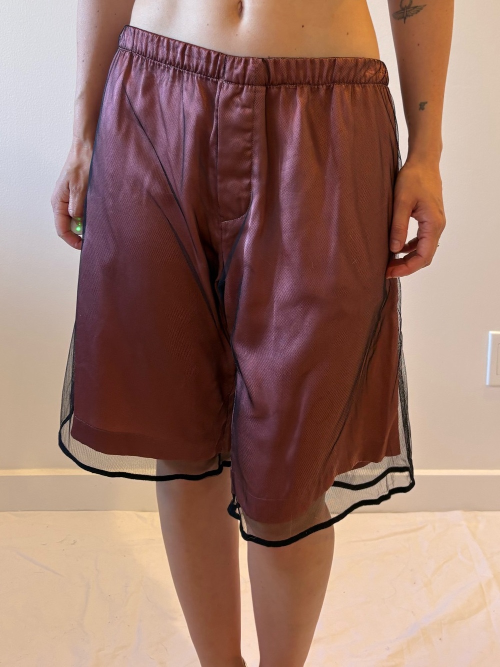 Silk mesh knee length low waisted shorts